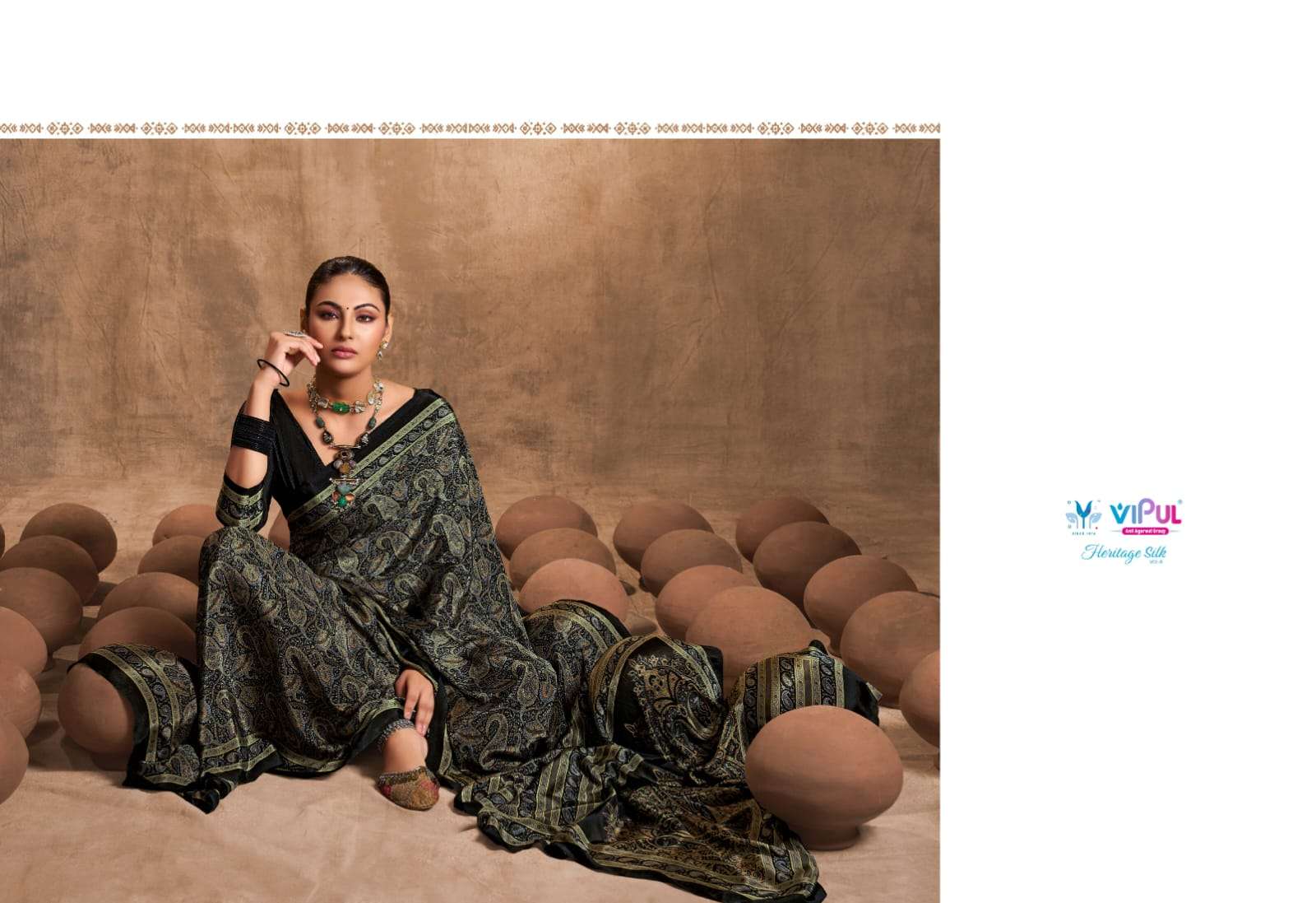 heritage silk vol 8 by vipul fashion crape silk printed sarees wholesaler