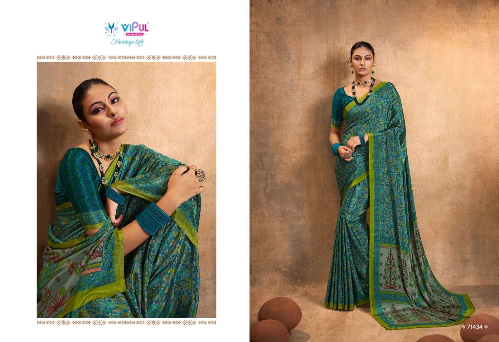heritage silk vol 8 by vipul fashion crape silk printed sarees wholesaler