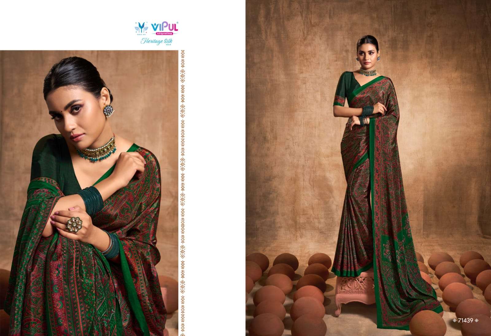 heritage silk vol 8 by vipul fashion crape silk printed sarees wholesaler