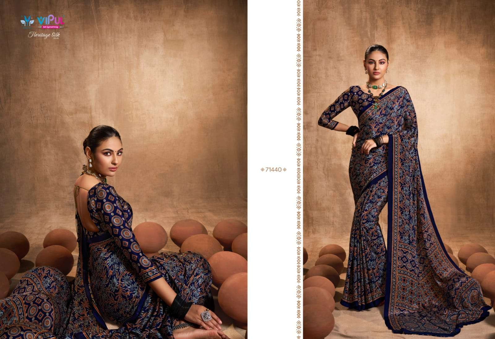 heritage silk vol 8 by vipul fashion crape silk printed sarees wholesaler