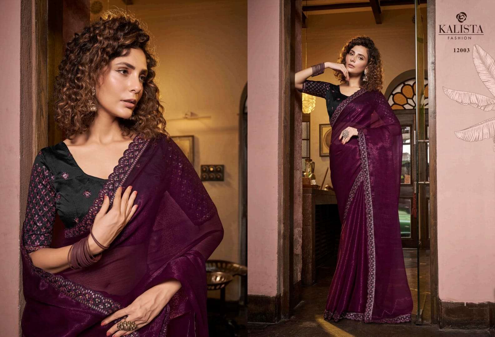 kalista fashion present kesha designer border blooming chiffon fancy sarees supplier