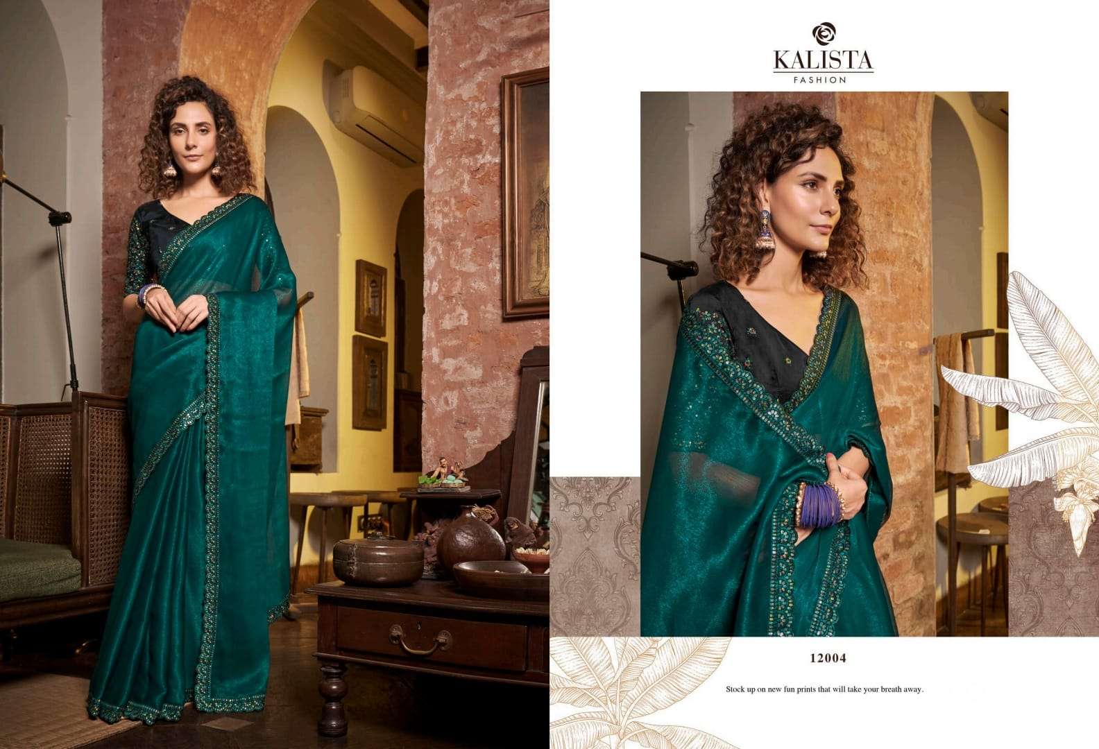 kalista fashion present kesha designer border blooming chiffon fancy sarees supplier
