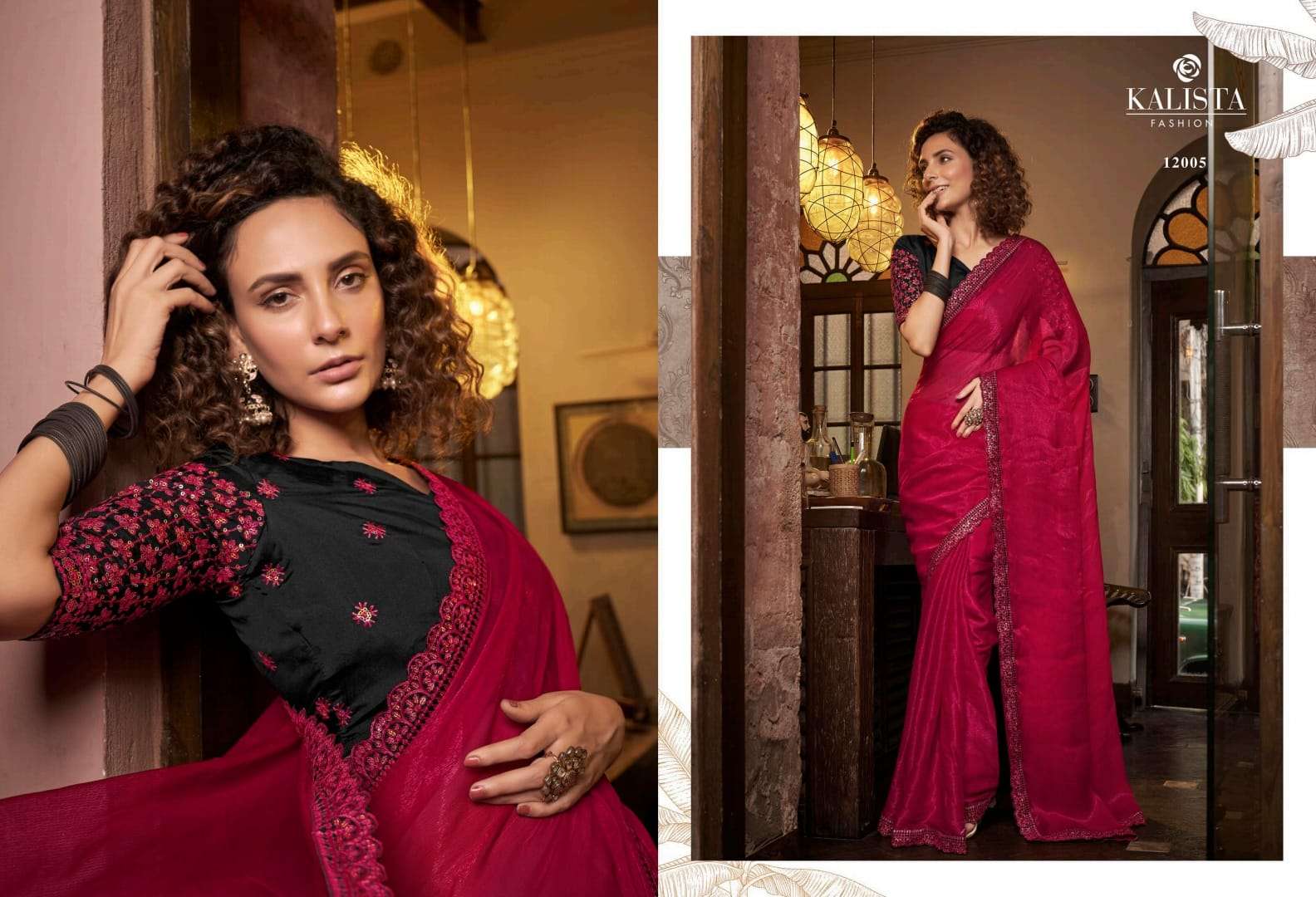 kalista fashion present kesha designer border blooming chiffon fancy sarees supplier