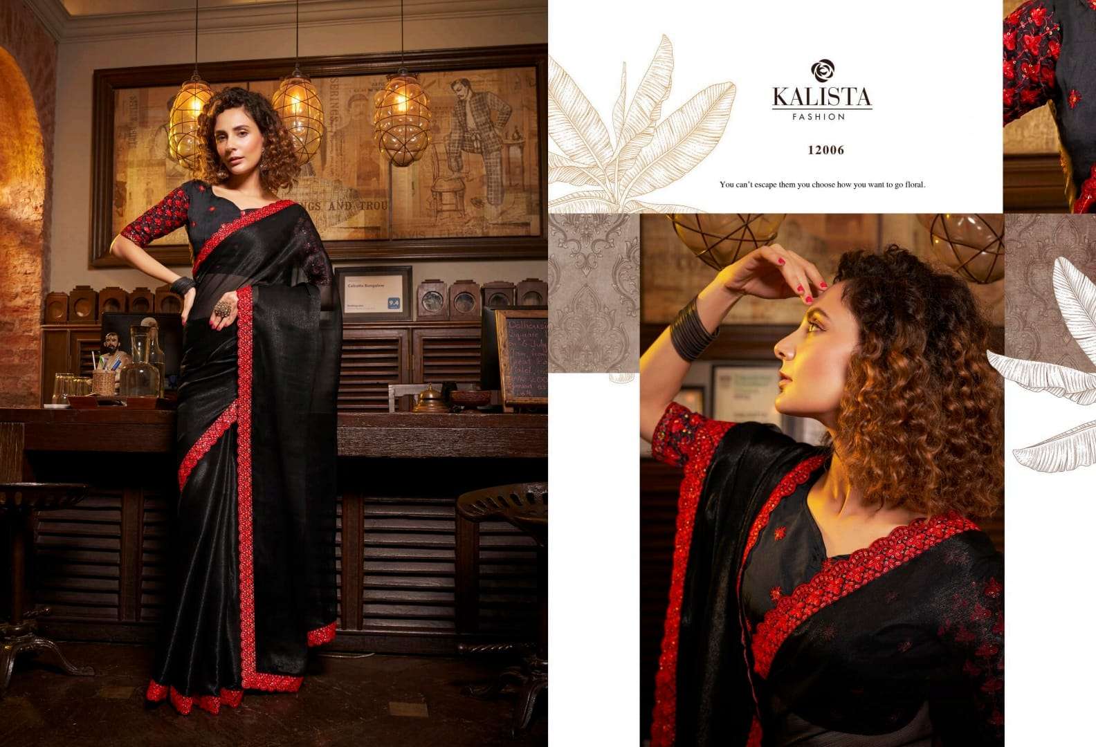 kalista fashion present kesha designer border blooming chiffon fancy sarees supplier