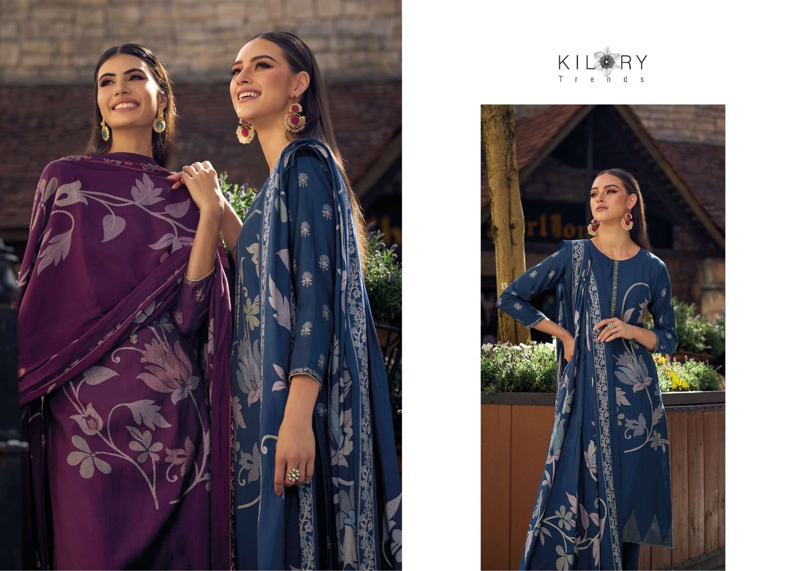 kilory trends launch zarina floral digital print fancy work salwar kameez wholesaler 