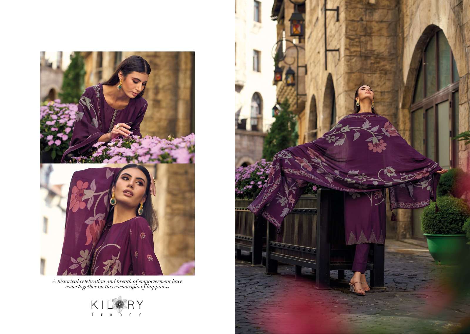 kilory trends launch zarina floral digital print fancy work salwar kameez wholesaler 