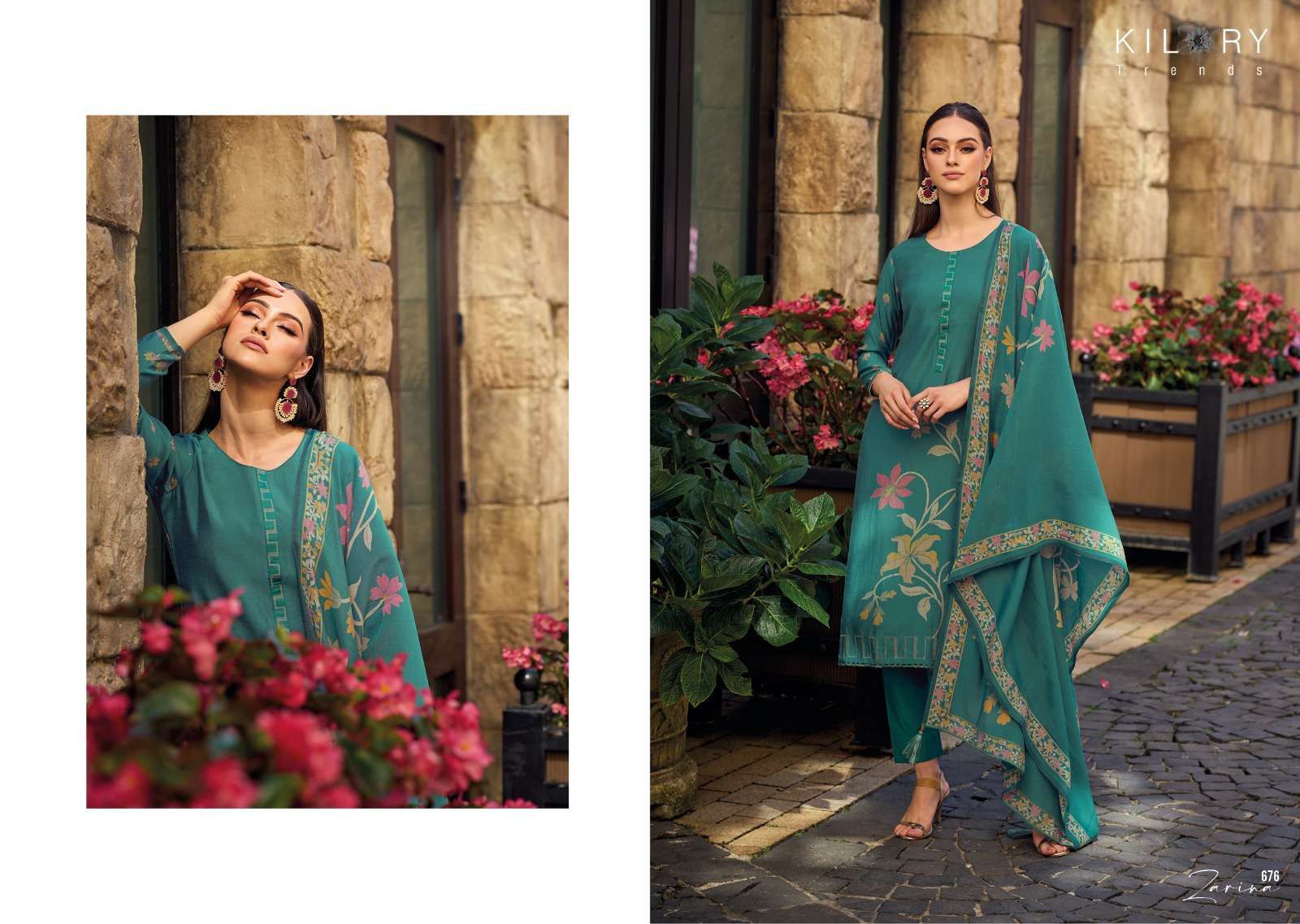 kilory trends launch zarina floral digital print fancy work salwar kameez wholesaler 