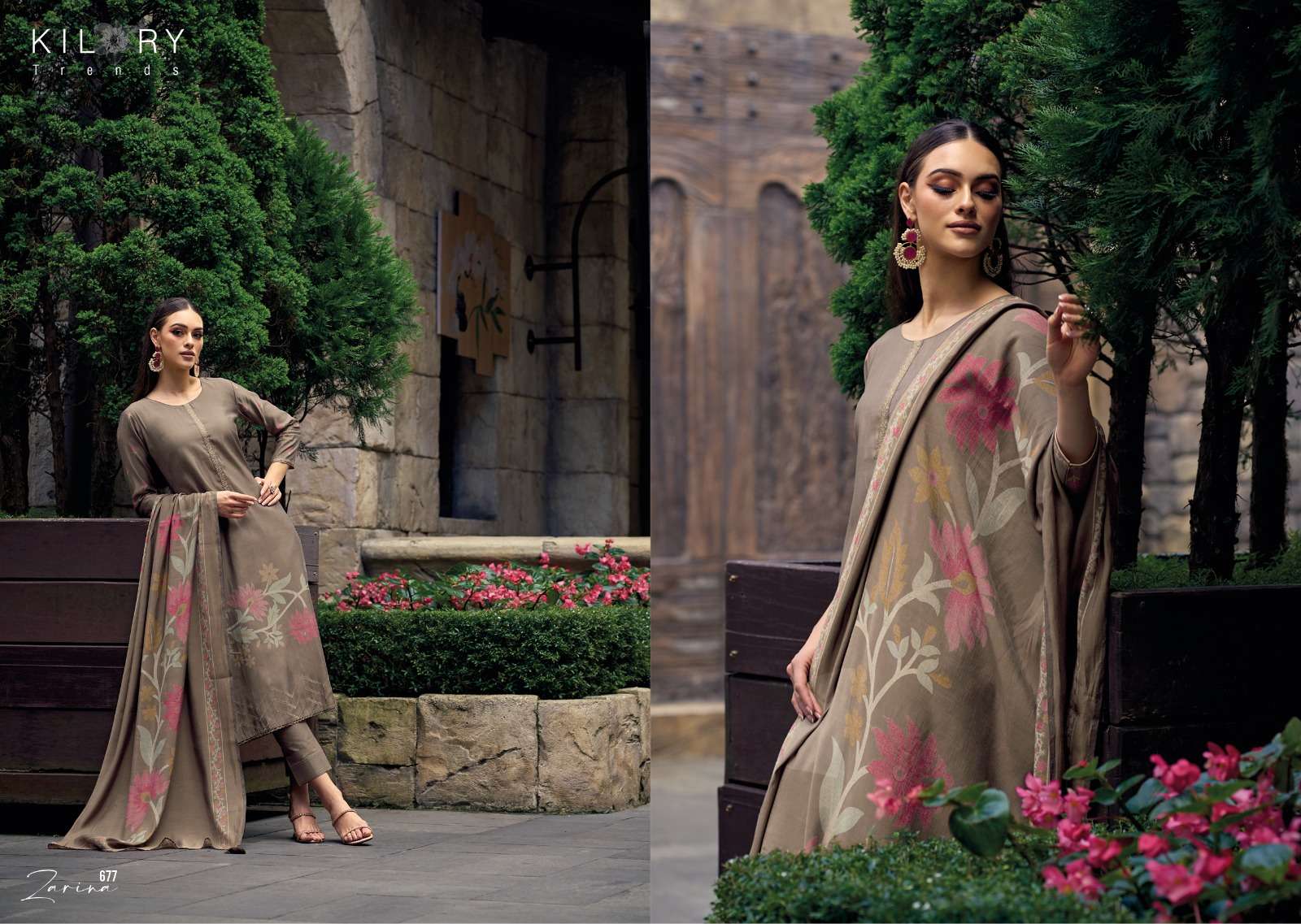 kilory trends launch zarina floral digital print fancy work salwar kameez wholesaler 