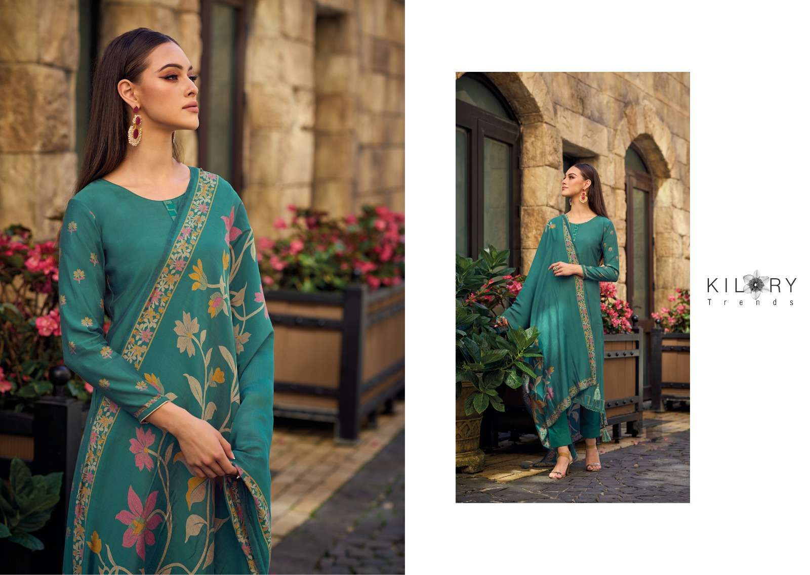 kilory trends launch zarina floral digital print fancy work salwar kameez wholesaler 