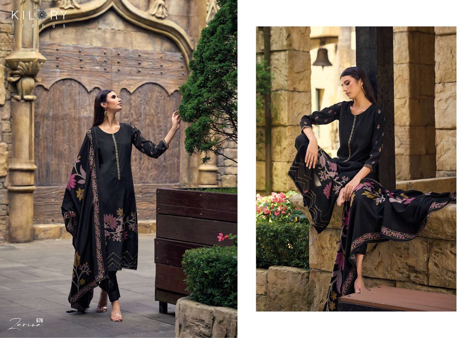 kilory trends launch zarina floral digital print fancy work salwar kameez wholesaler 