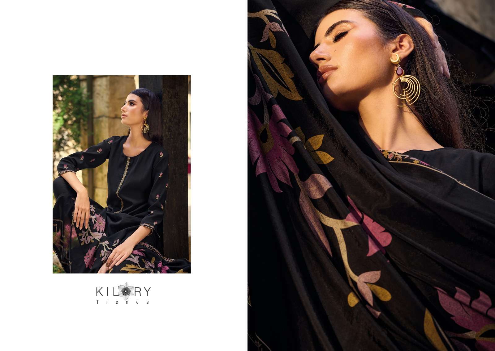 kilory trends launch zarina floral digital print fancy work salwar kameez wholesaler 