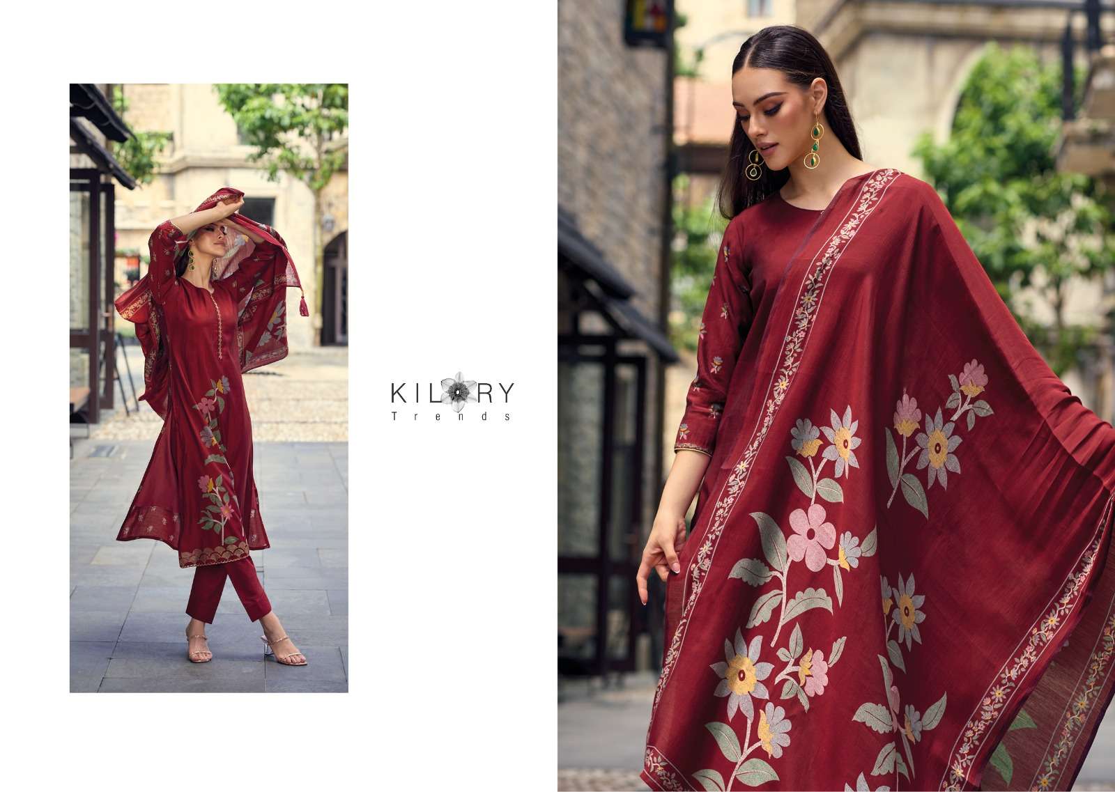 kilory trends launch zarina floral digital print fancy work salwar kameez wholesaler 