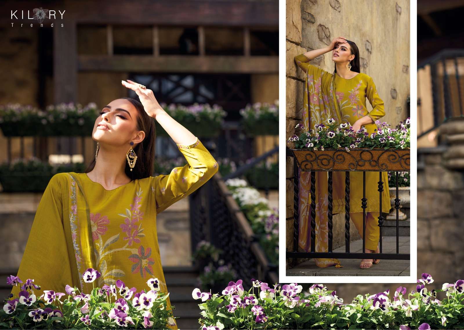 kilory trends launch zarina floral digital print fancy work salwar kameez wholesaler 