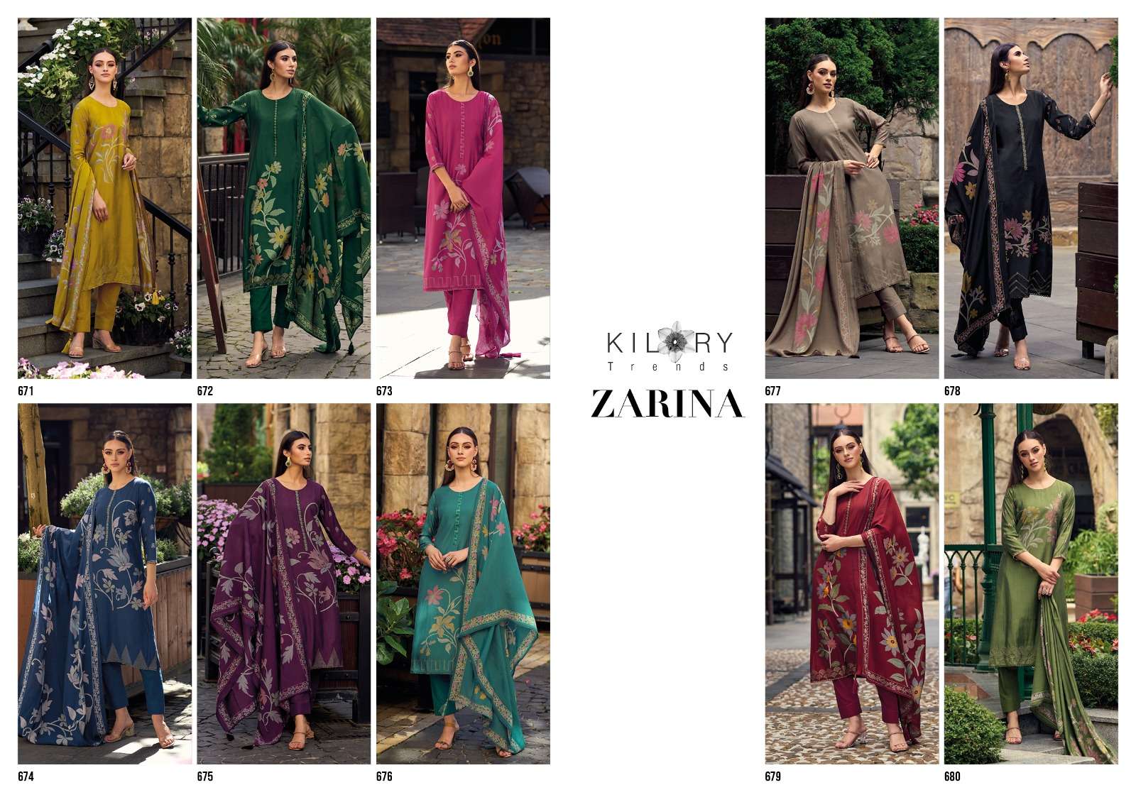 kilory trends launch zarina floral digital print fancy work salwar kameez wholesaler 