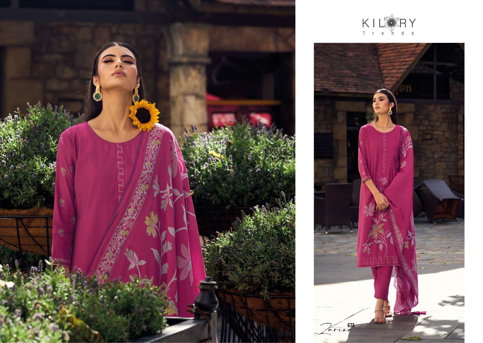 kilory trends launch zarina floral digital print fancy work salwar kameez wholesaler 