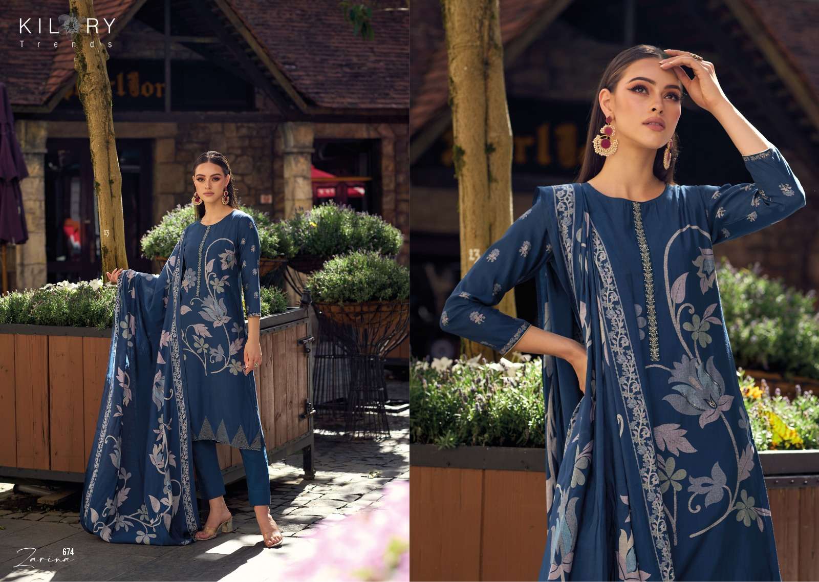 kilory trends launch zarina floral digital print fancy work salwar kameez wholesaler 