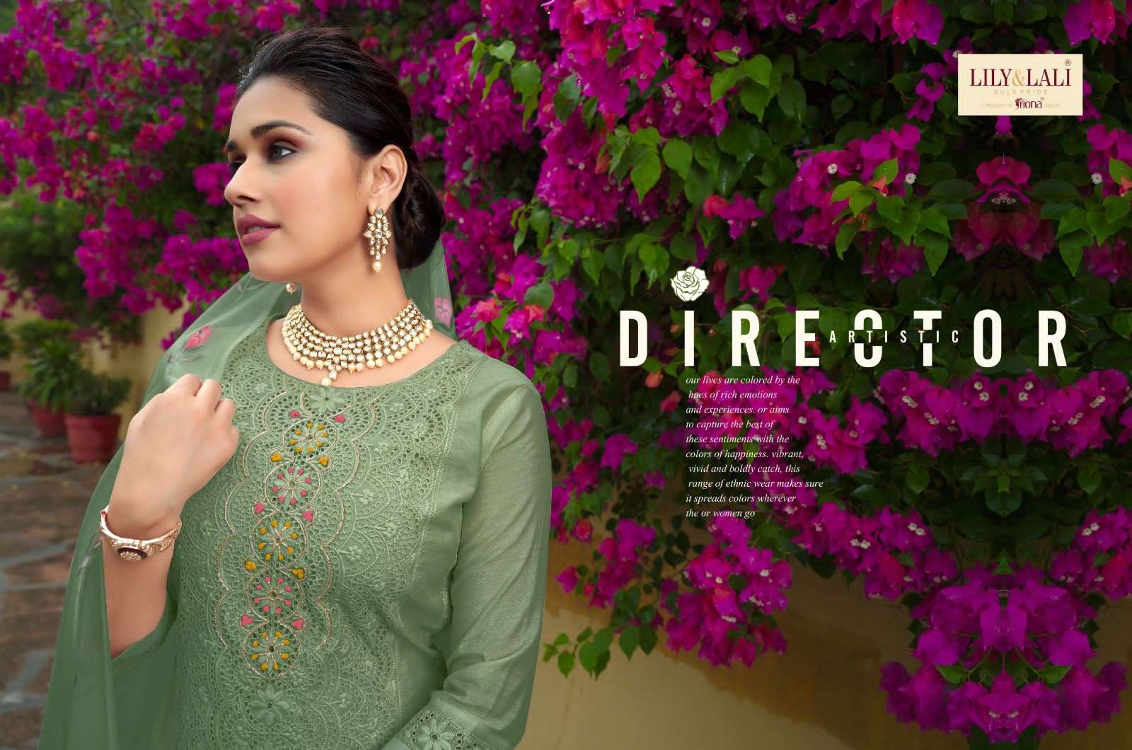 lily & lali chicken kari fabulous schiffli work kurti with pant and organza dupatta catalog 