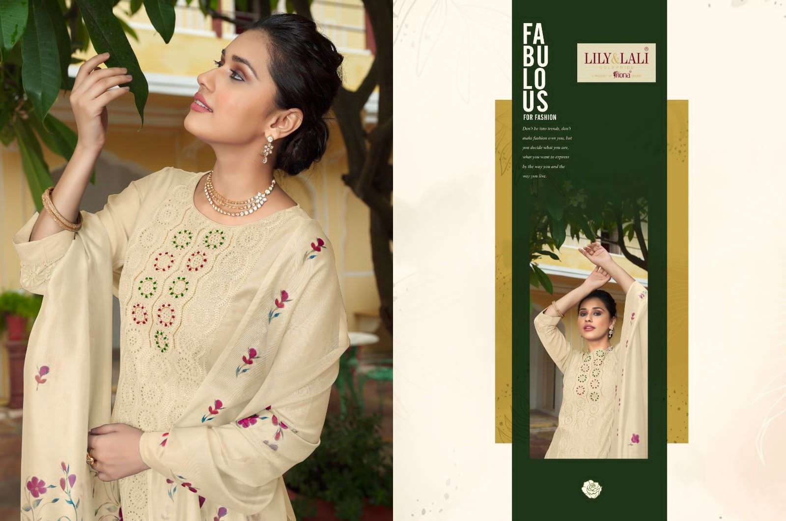 lily & lali chicken kari fabulous schiffli work kurti with pant and organza dupatta catalog 