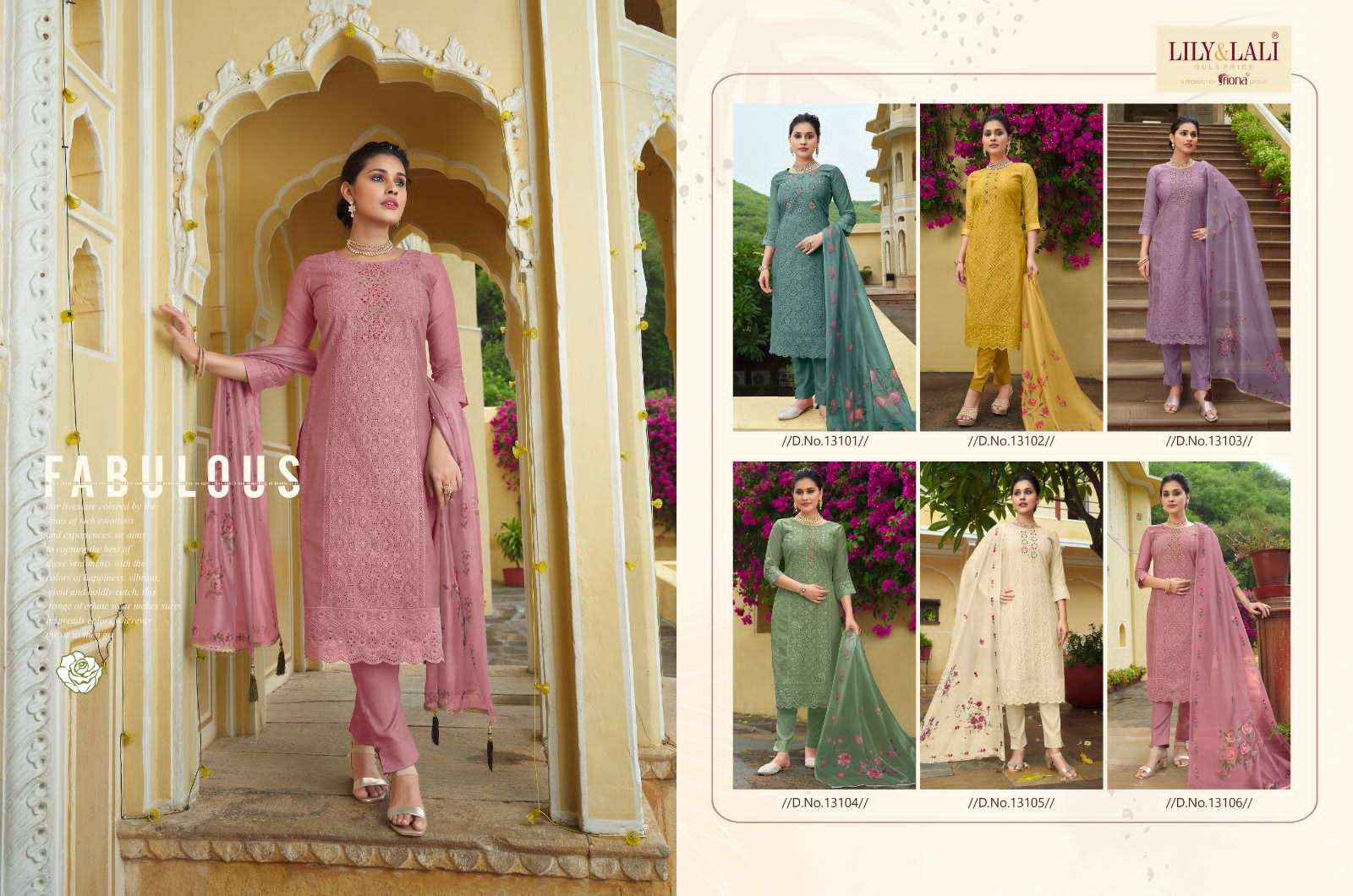 lily & lali chicken kari fabulous schiffli work kurti with pant and organza dupatta catalog 