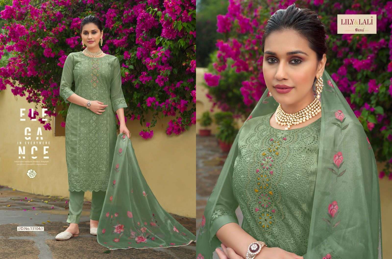 lily & lali chicken kari fabulous schiffli work kurti with pant and organza dupatta catalog 