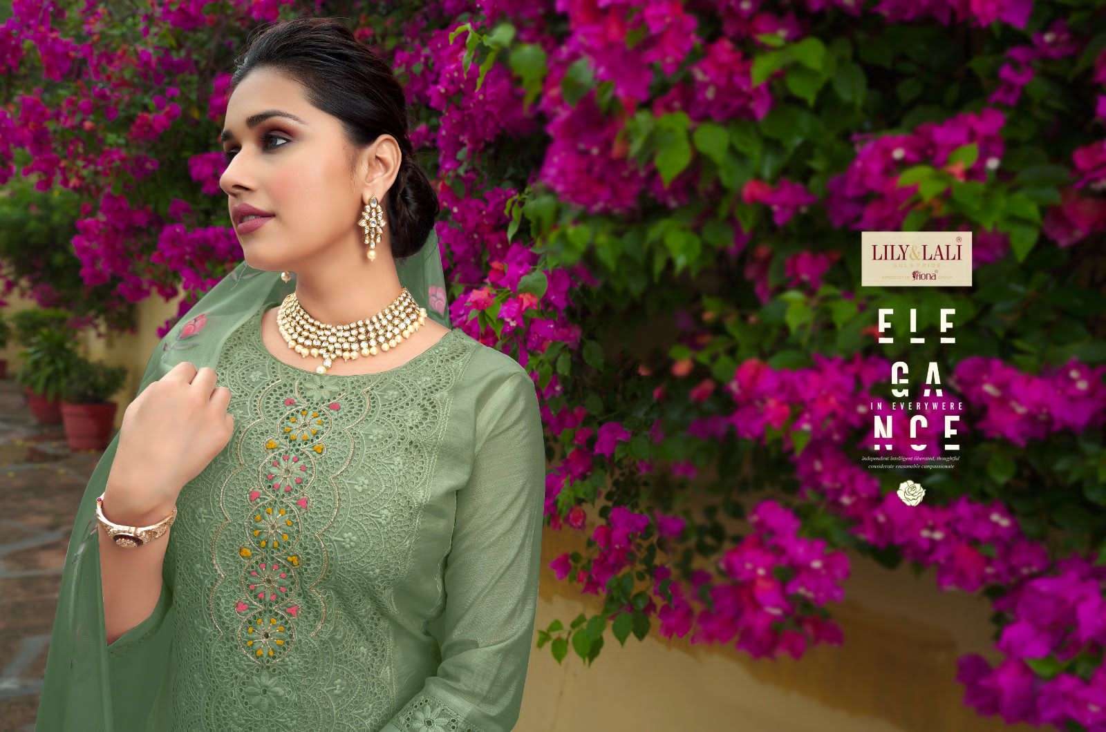 lily & lali chicken kari fabulous schiffli work kurti with pant and organza dupatta catalog 