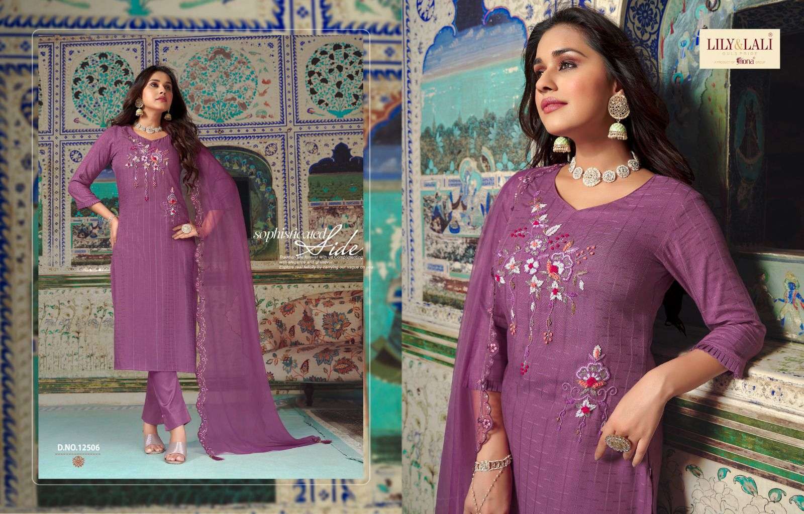 lily & lali present metro fusion beautiful fancy handwork kurti with pant and organza dupatta catalog