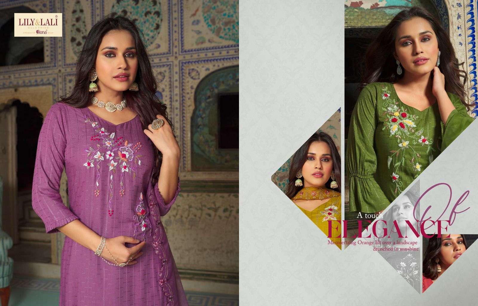 lily & lali present metro fusion beautiful fancy handwork kurti with pant and organza dupatta catalog