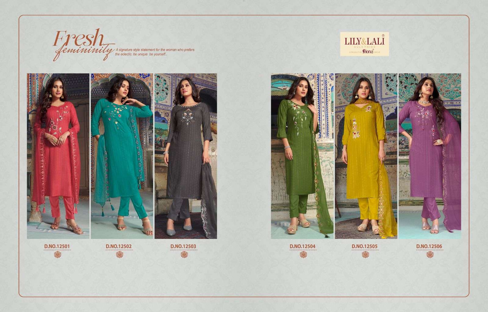 lily & lali present metro fusion beautiful fancy handwork kurti with pant and organza dupatta catalog