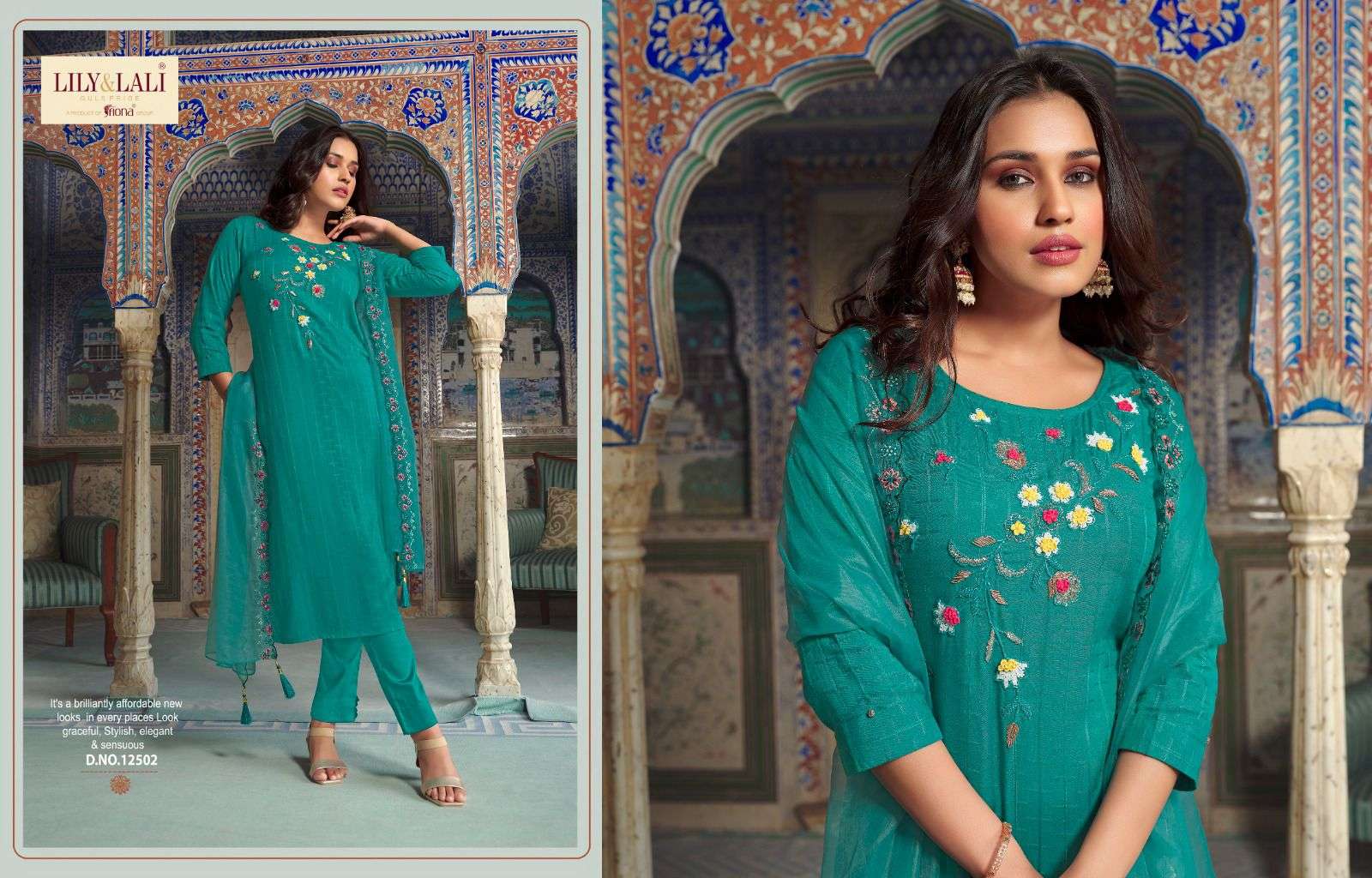 lily & lali present metro fusion beautiful fancy handwork kurti with pant and organza dupatta catalog