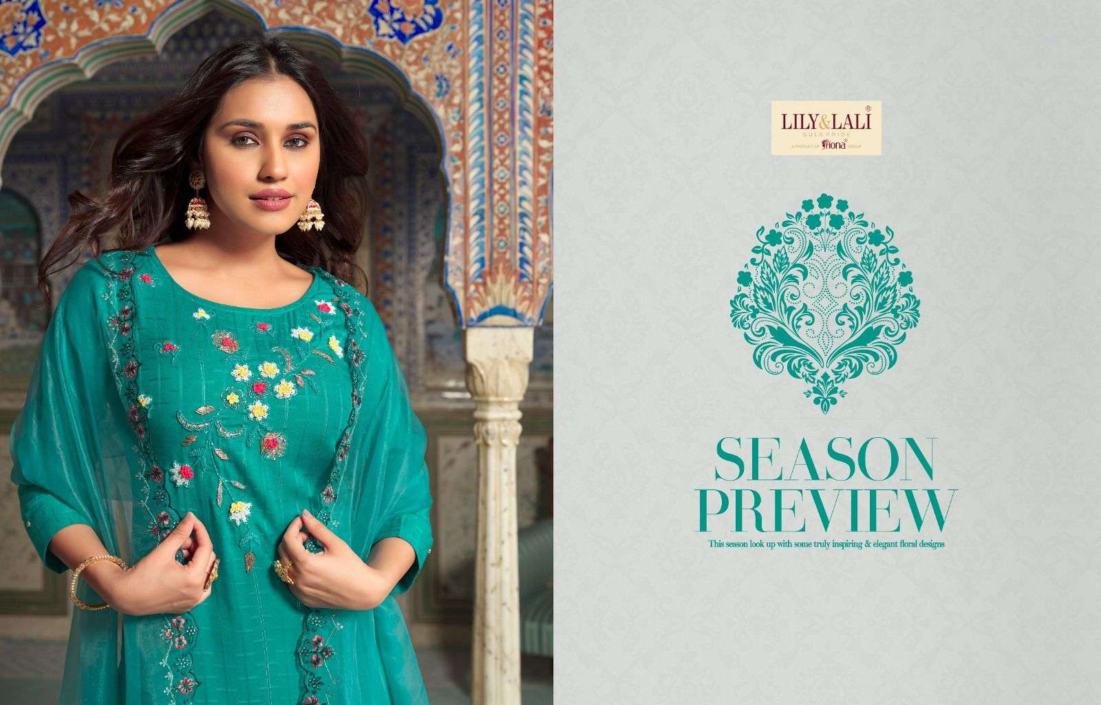 lily & lali present metro fusion beautiful fancy handwork kurti with pant and organza dupatta catalog