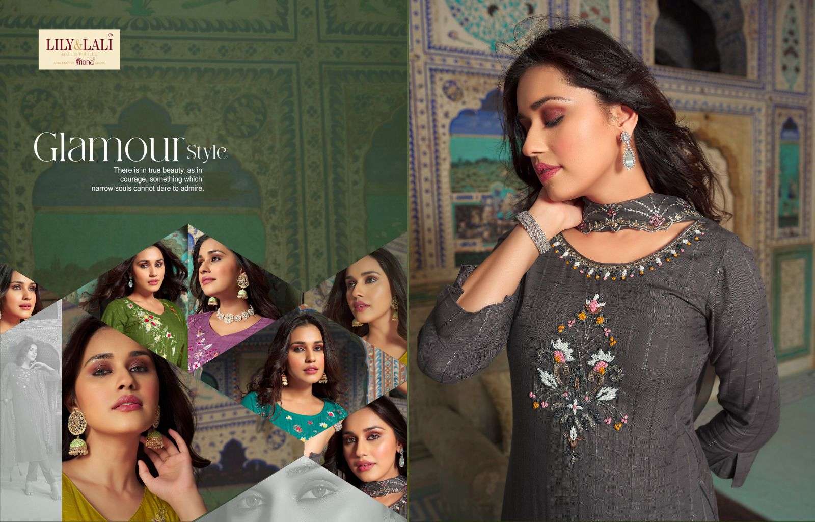 lily & lali present metro fusion beautiful fancy handwork kurti with pant and organza dupatta catalog