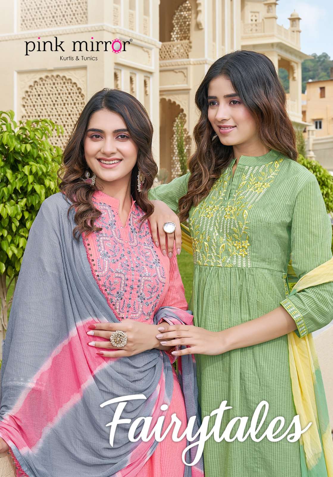 pink mirror present fairytales fancy work readymade nayra cut salwar kameez catalog