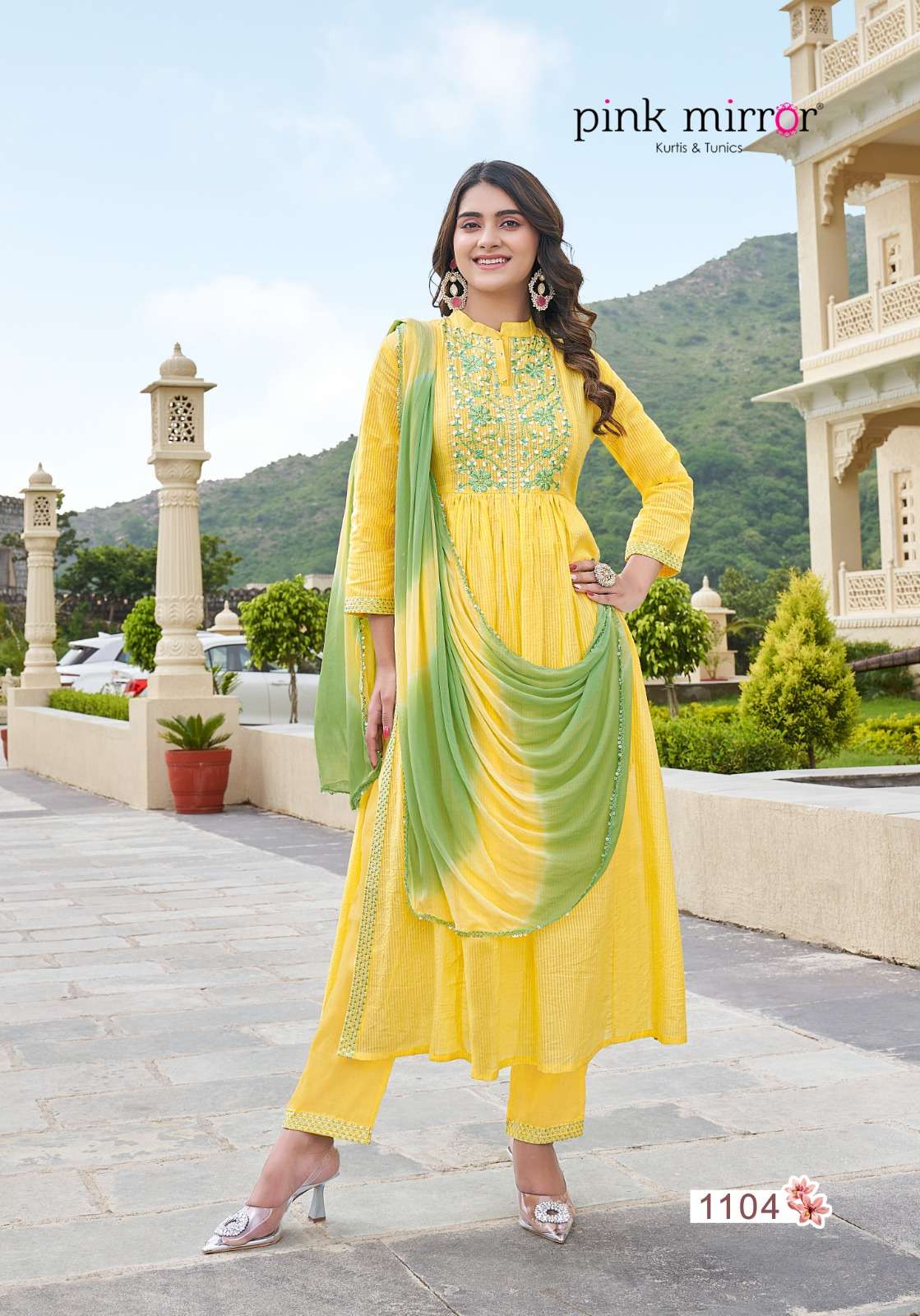 pink mirror present fairytales fancy work readymade nayra cut salwar kameez catalog