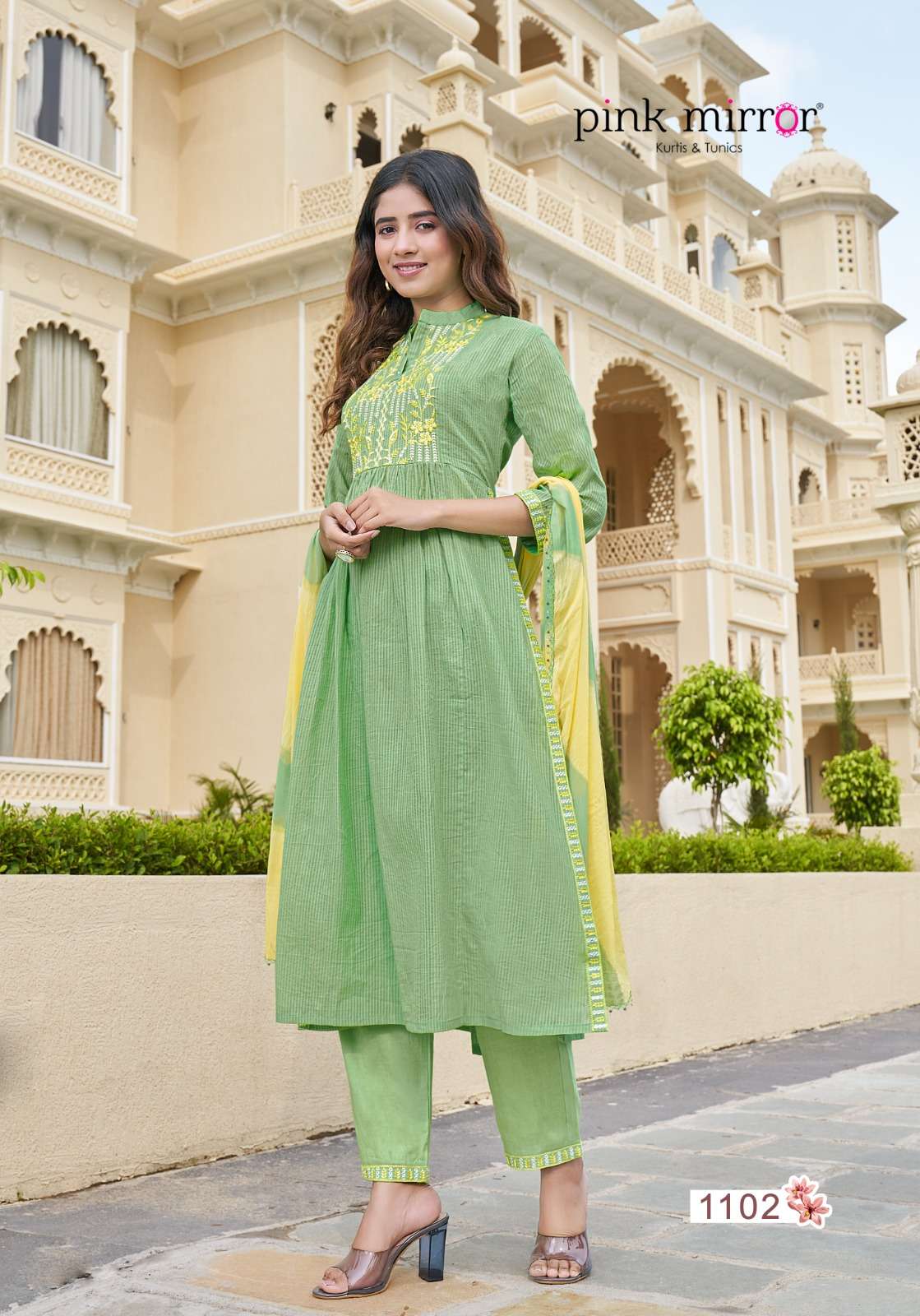 pink mirror present fairytales fancy work readymade nayra cut salwar kameez catalog