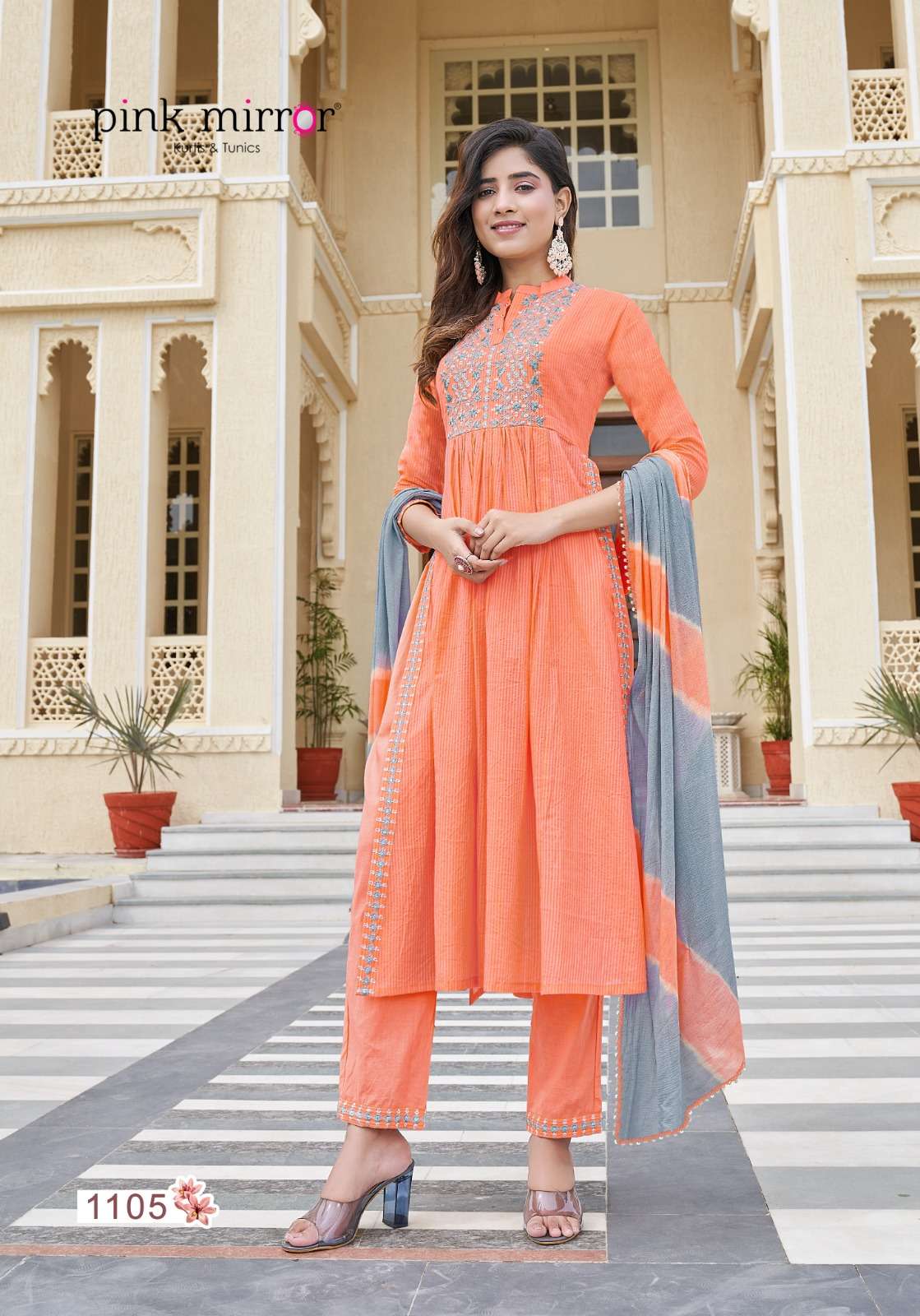 pink mirror present fairytales fancy work readymade nayra cut salwar kameez catalog