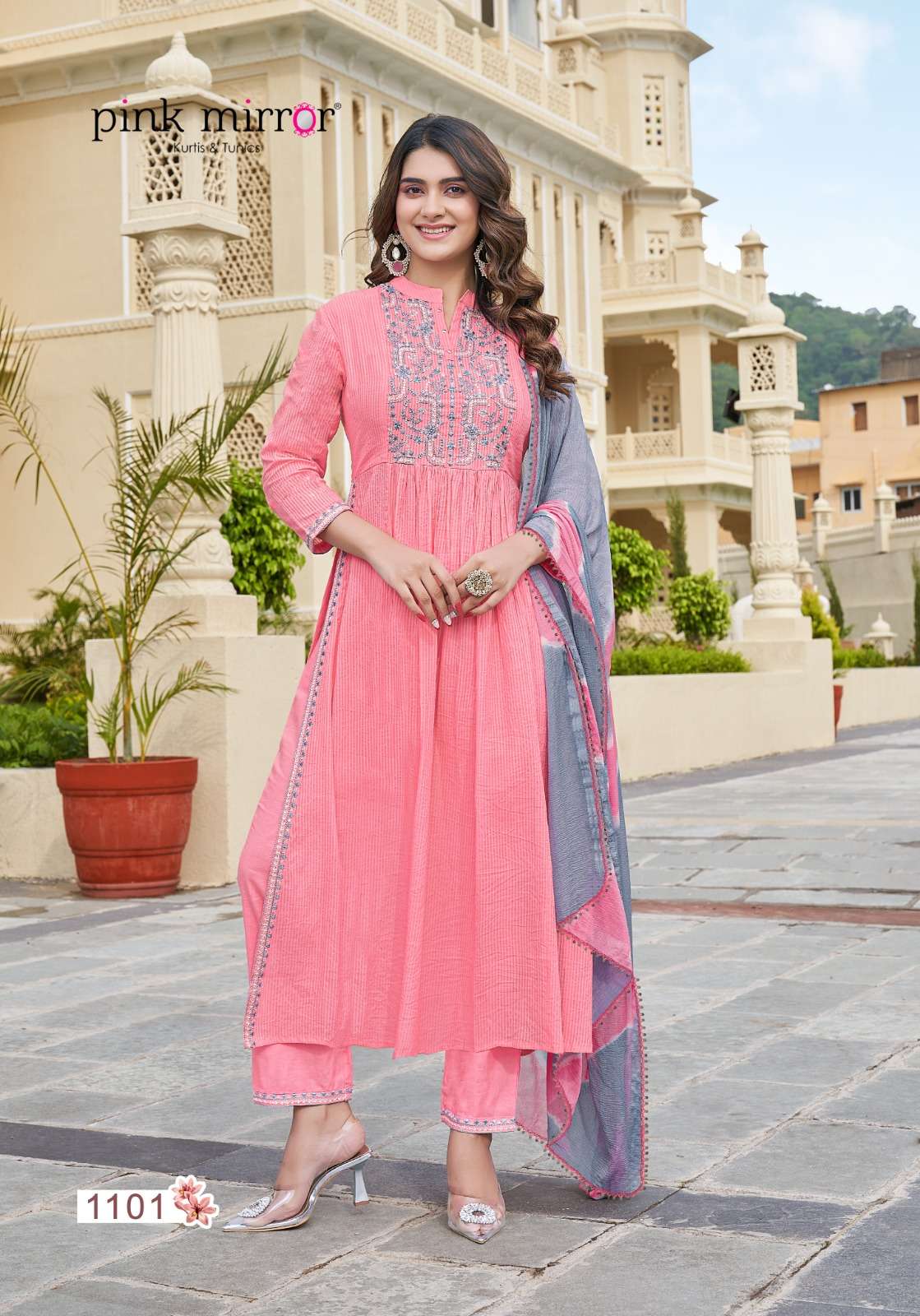pink mirror present fairytales fancy work readymade nayra cut salwar kameez catalog