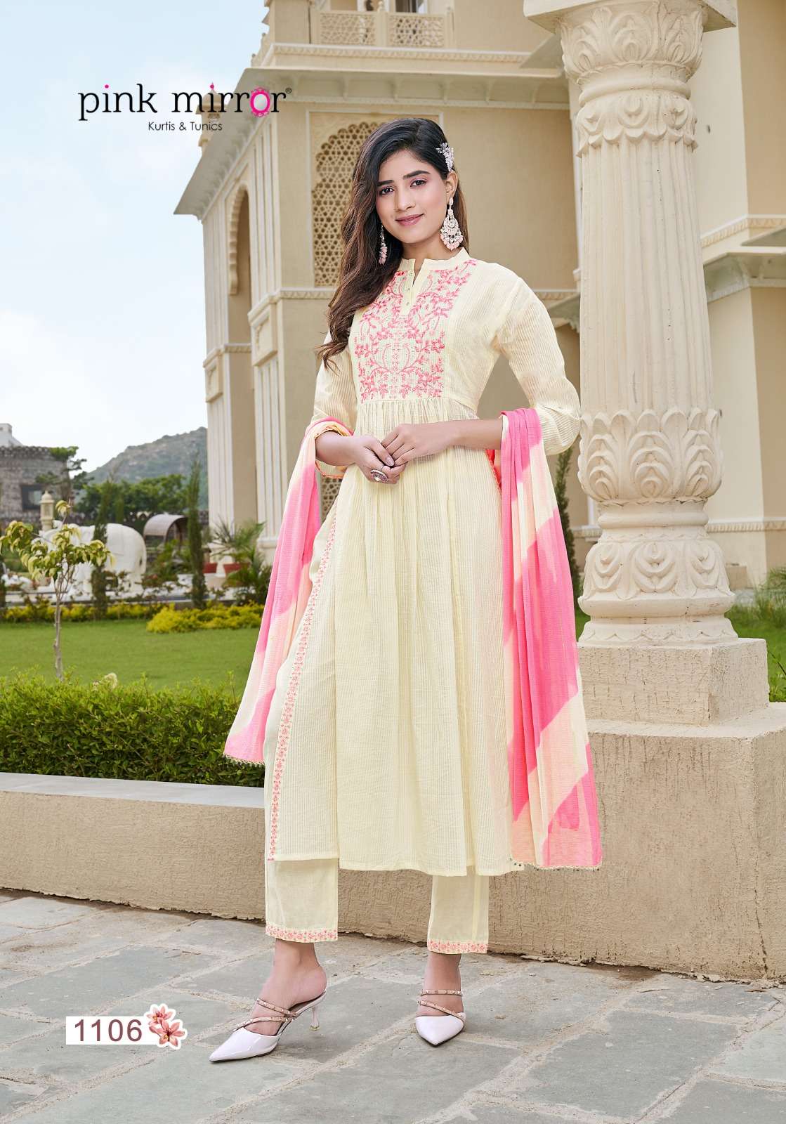 pink mirror present fairytales fancy work readymade nayra cut salwar kameez catalog