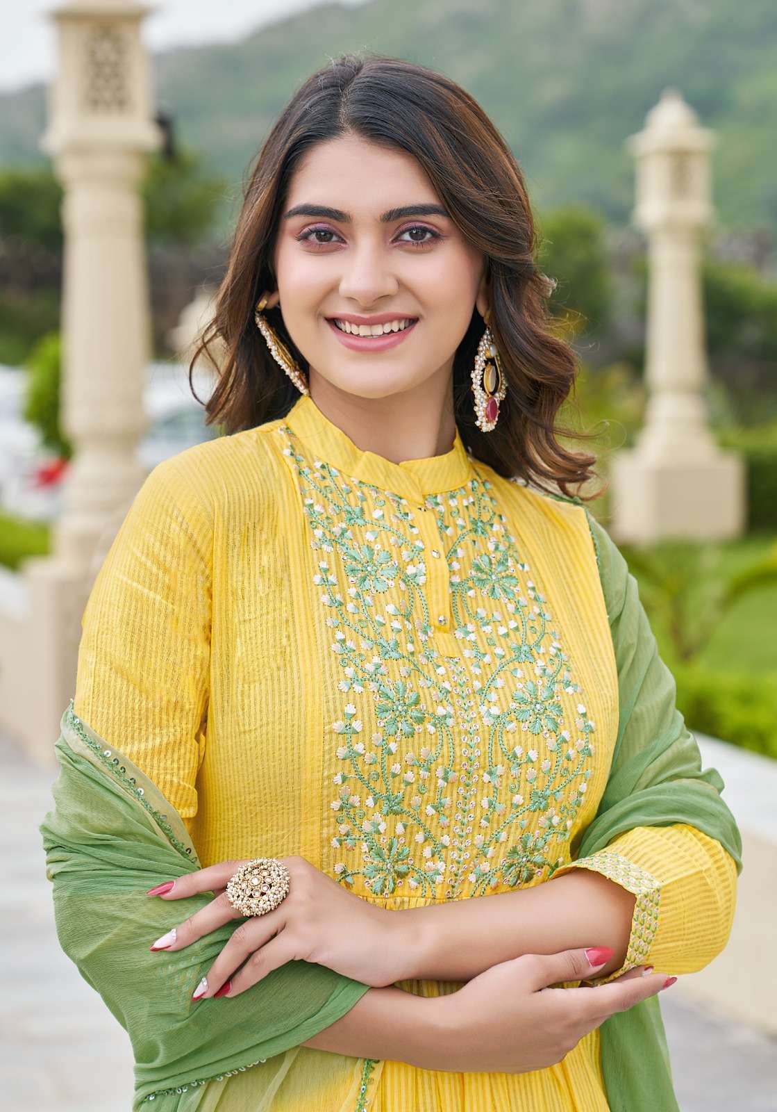 pink mirror present fairytales fancy work readymade nayra cut salwar kameez catalog