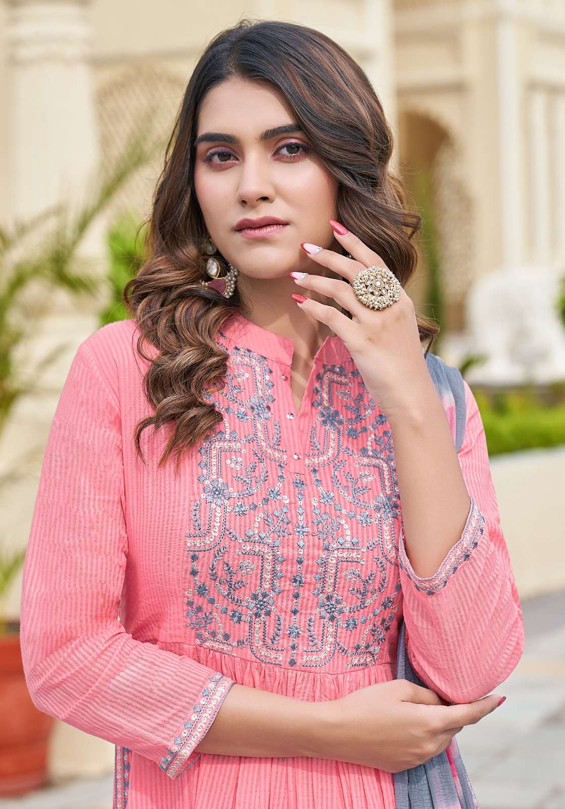 pink mirror present fairytales fancy work readymade nayra cut salwar kameez catalog