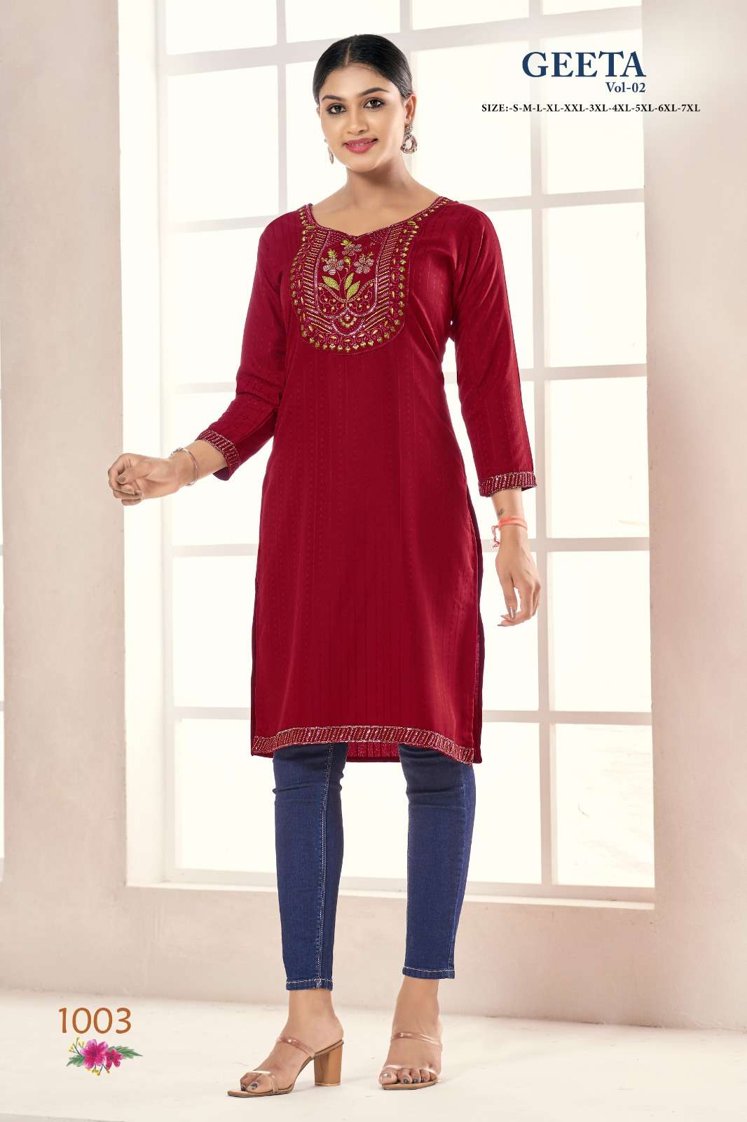 pr geeta vol 2 multi color embroidery neck work fancy casual kurti 