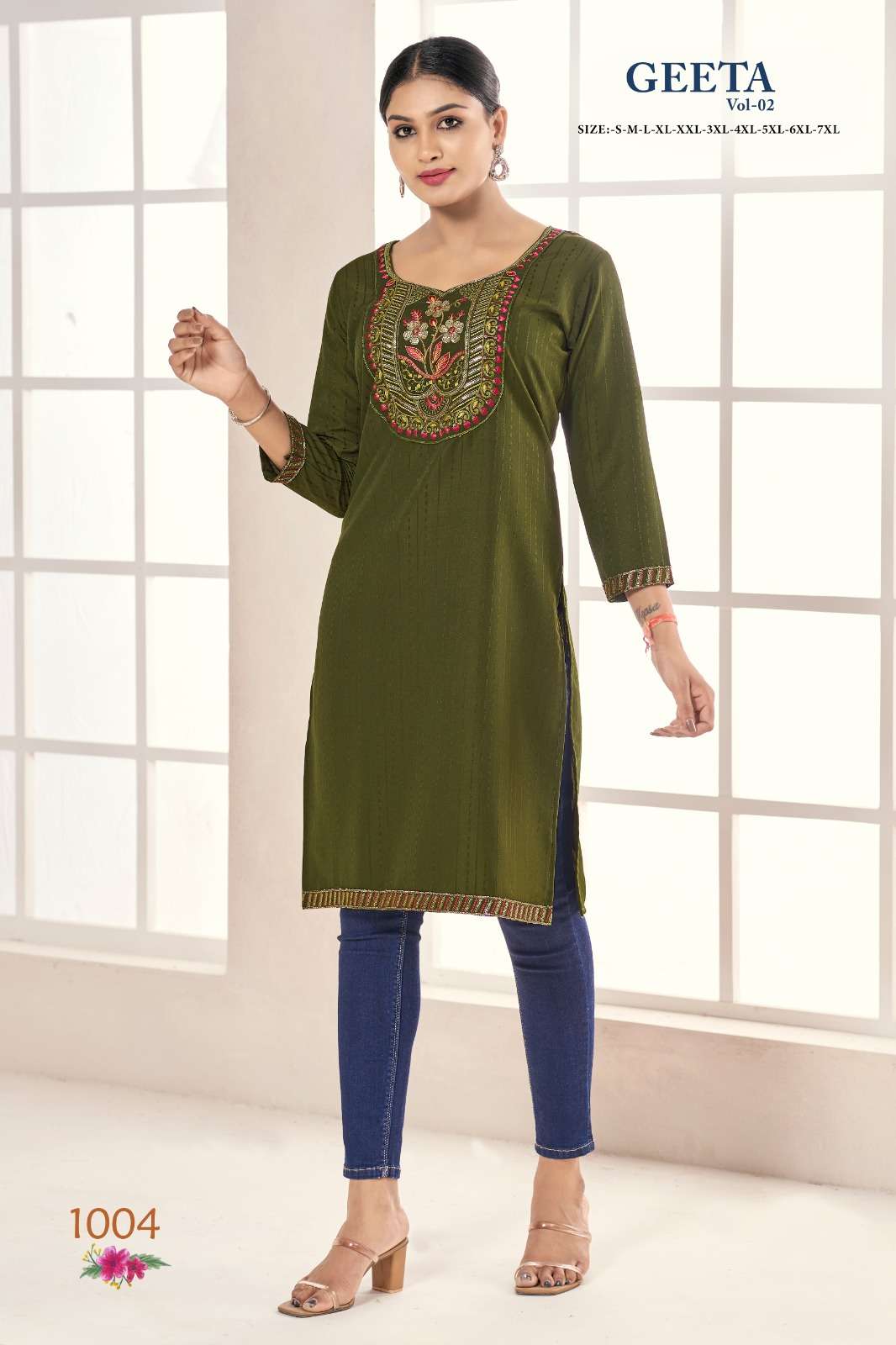 pr geeta vol 2 multi color embroidery neck work fancy casual kurti 