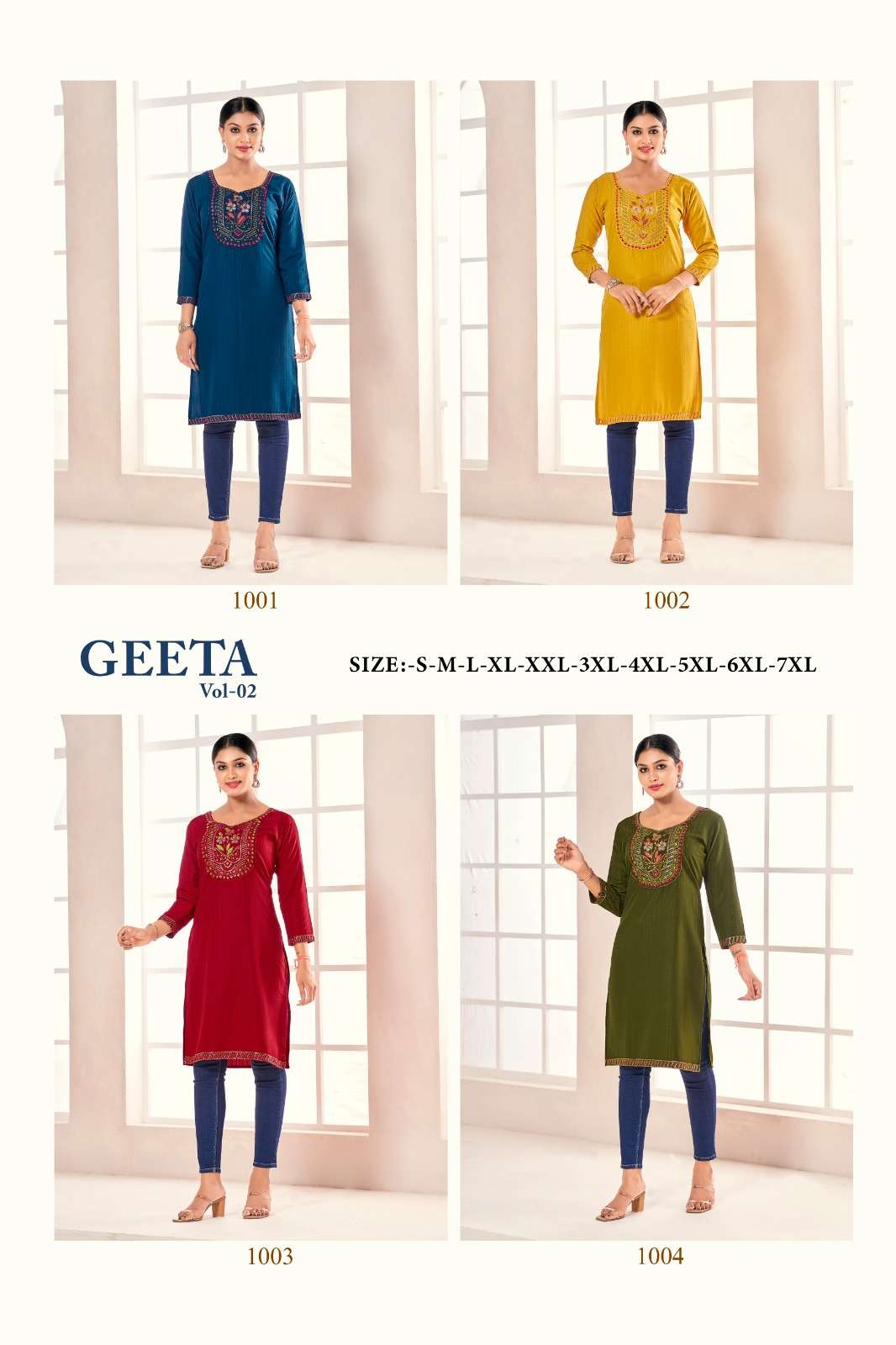 pr geeta vol 2 multi color embroidery neck work fancy casual kurti 