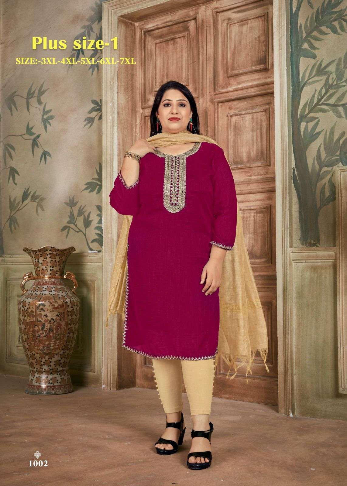 pr plus size vol 1 fancy work silk kurti with dupatta in big size