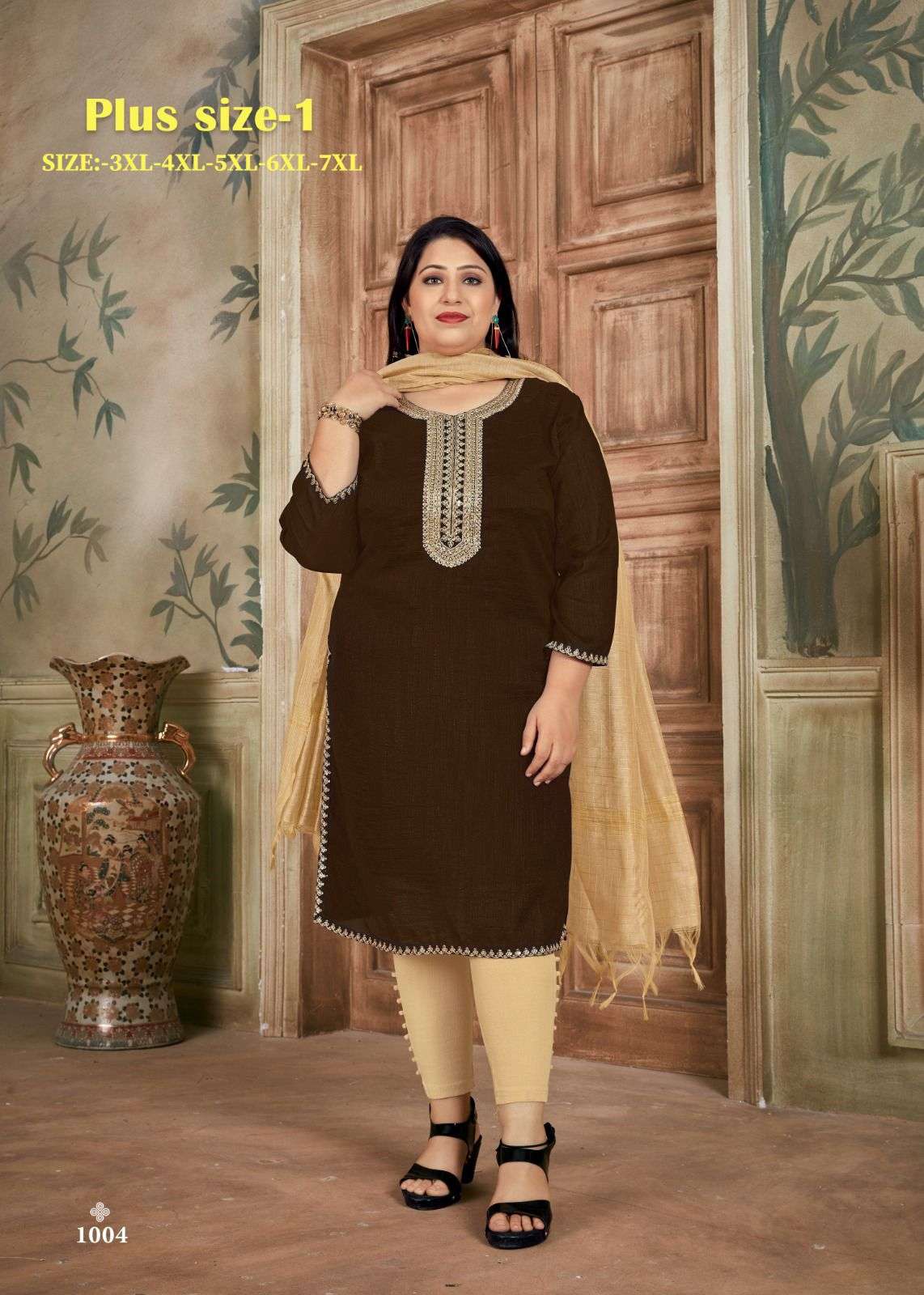 pr plus size vol 1 fancy work silk kurti with dupatta in big size