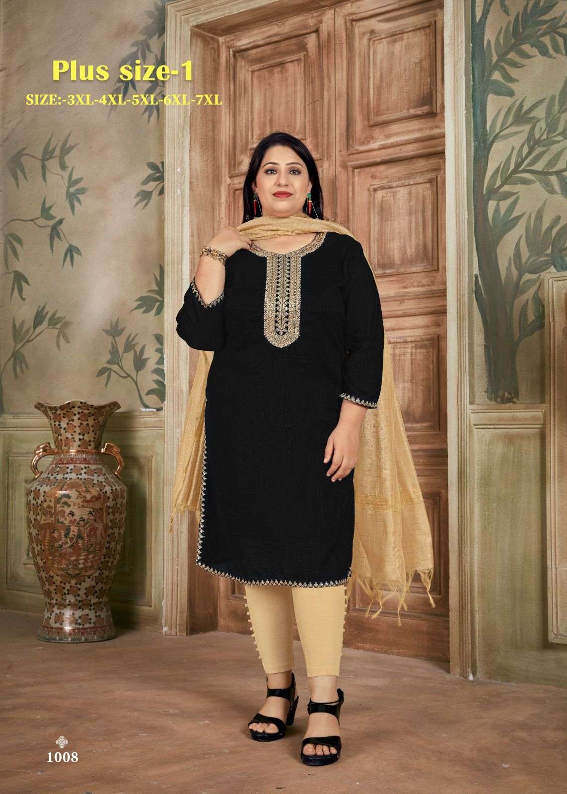 pr plus size vol 1 fancy work silk kurti with dupatta in big size