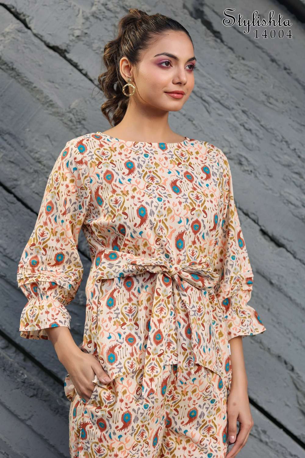 pr stylishta vol 14 fancy cord set adorable digital print tunic with pant