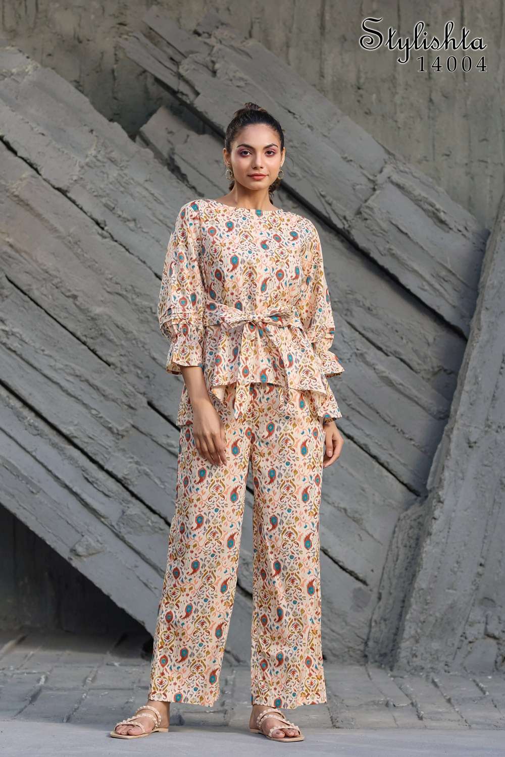 pr stylishta vol 14 fancy cord set adorable digital print tunic with pant