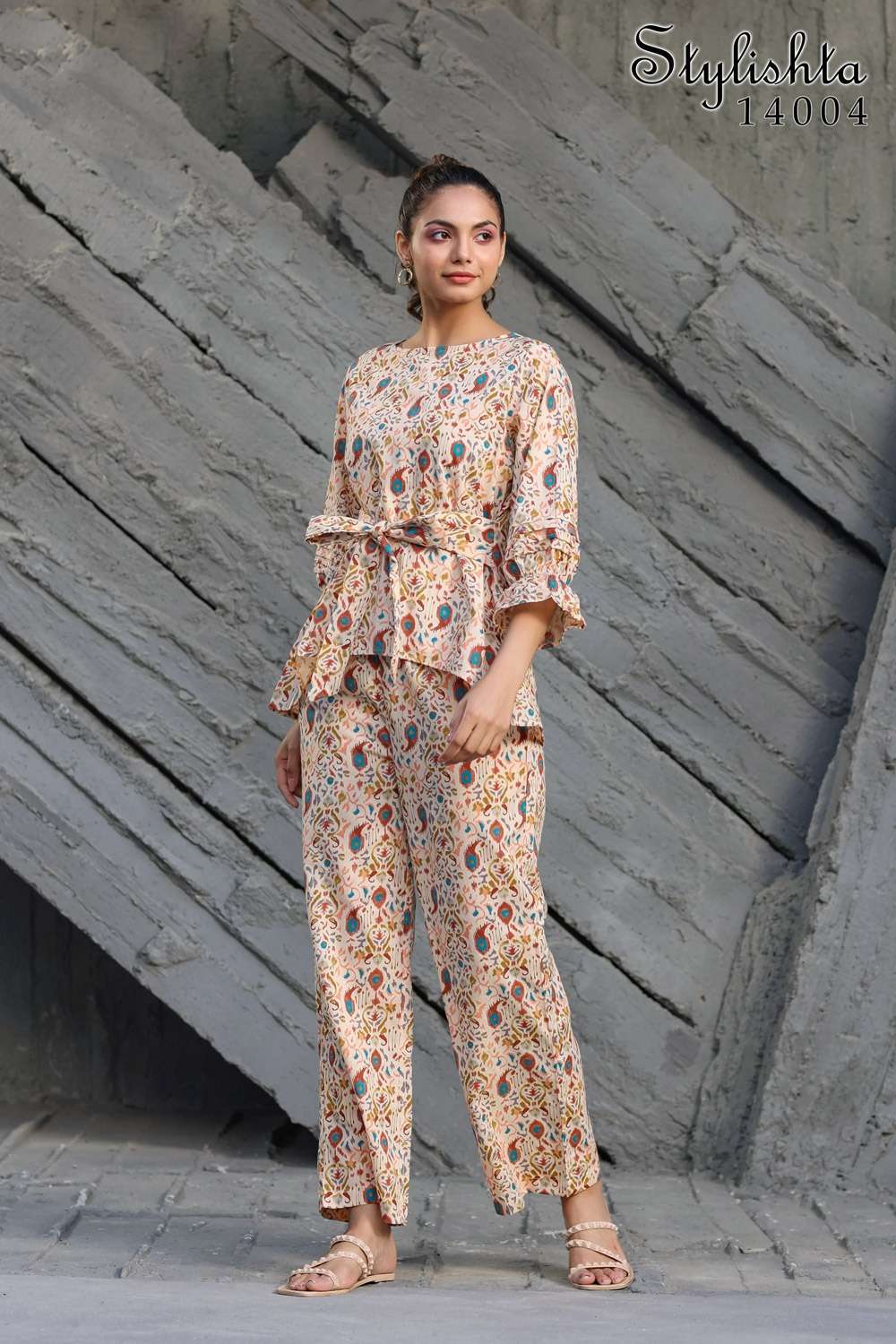 pr stylishta vol 14 fancy cord set adorable digital print tunic with pant