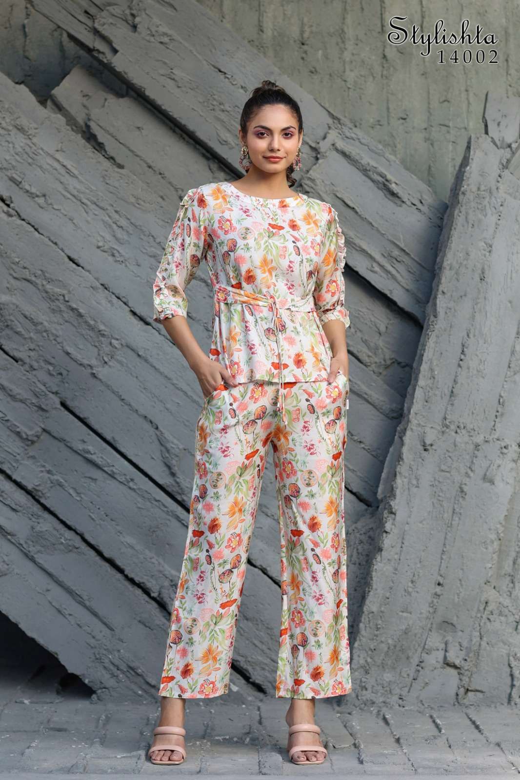 pr stylishta vol 14 fancy cord set adorable digital print tunic with pant
