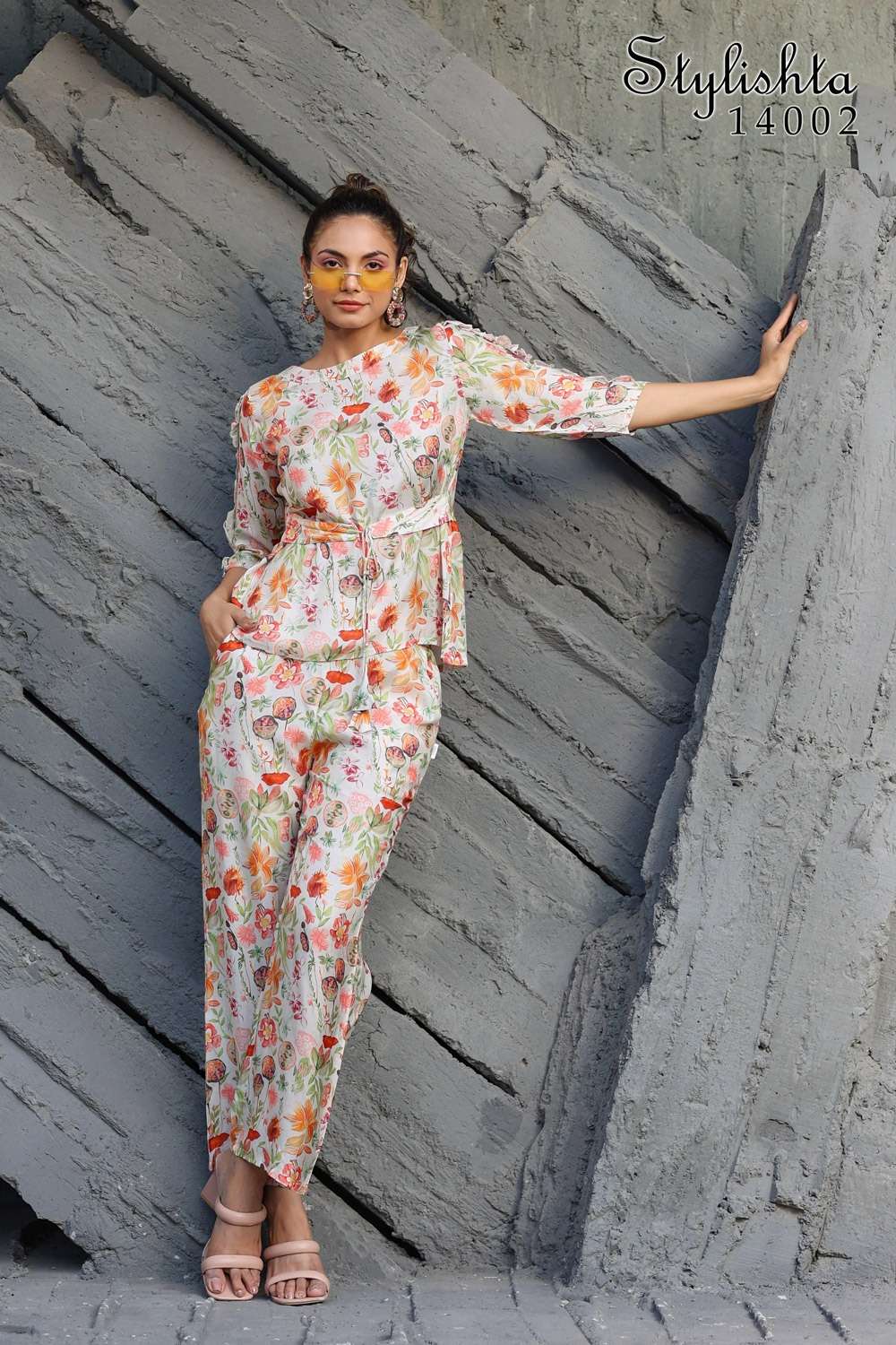 pr stylishta vol 14 fancy cord set adorable digital print tunic with pant